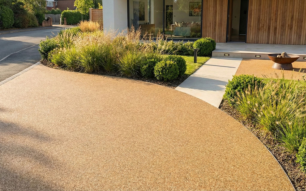Resin bound gravel driveway showing permeable outdoor surface for residential use
