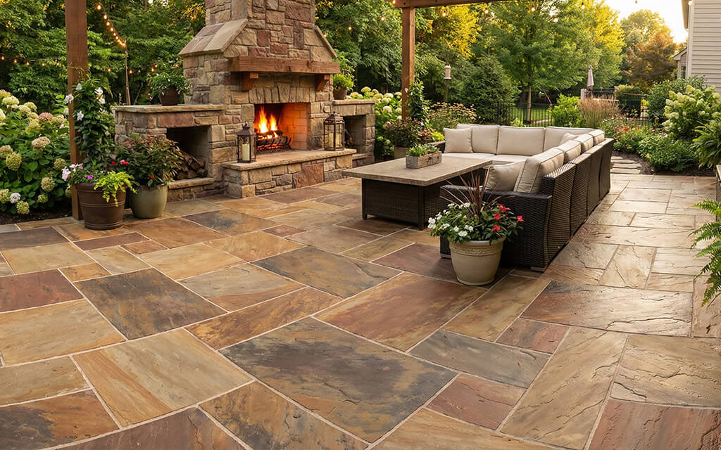 Decomposed granite patio surface showing affordable low cost alternative to concrete under 5 dollars per square foot